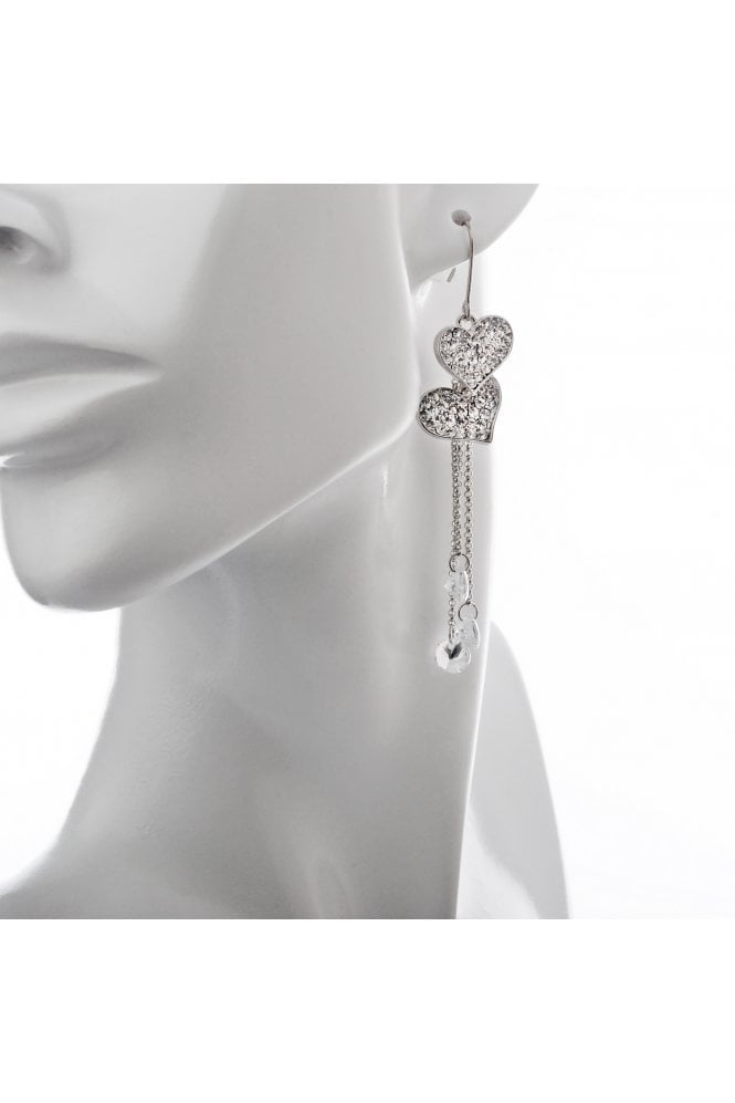 Majique London Double Heart Crystal Fish Hook Earrings
