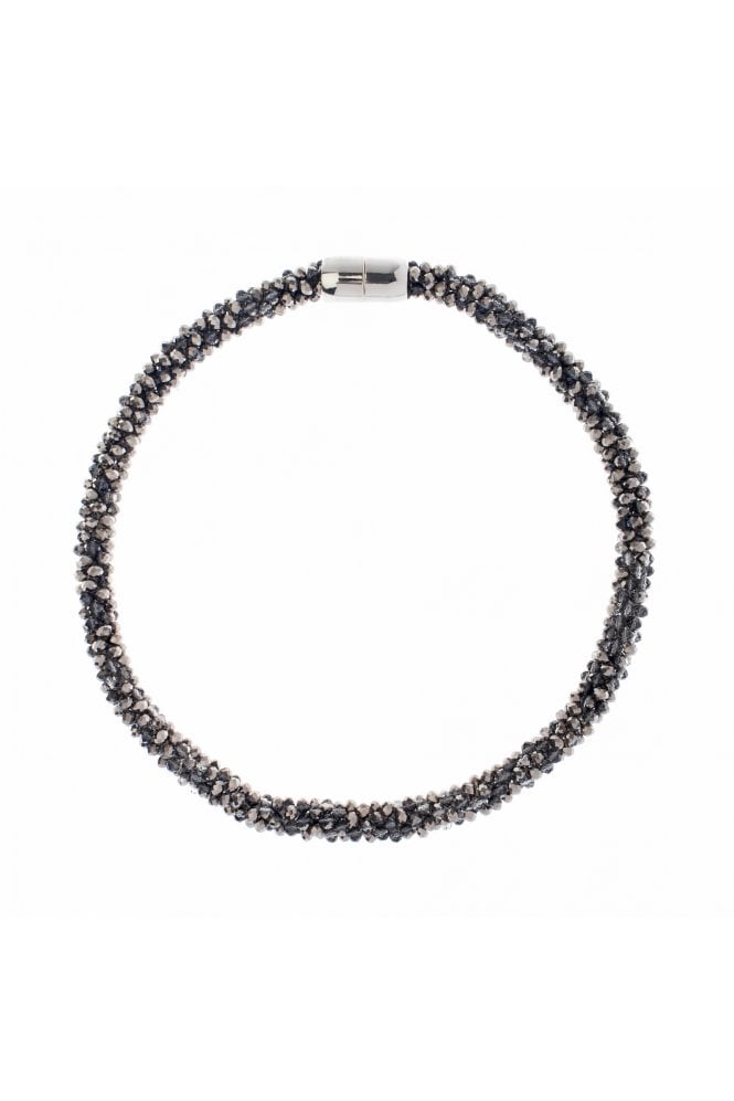 Majique London Black Diamond Crystal Bead Necklace with Magnetic Clasp