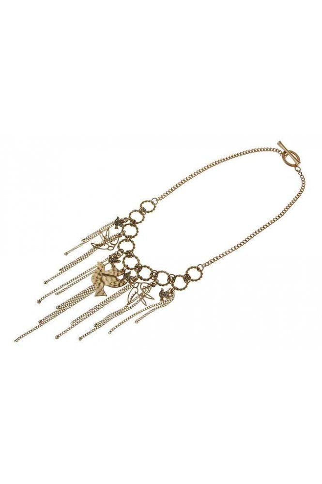 Majique London Boho Birds Tassel Link Necklace