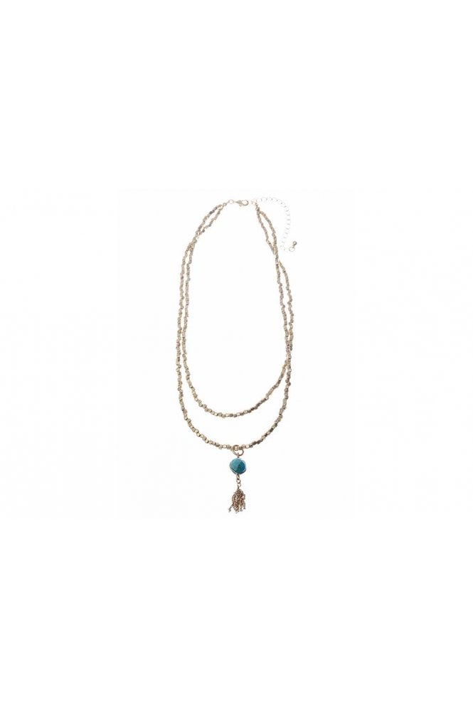 Majique London Boho Glam Turquoise Tassel Necklace with Double CCB Beads