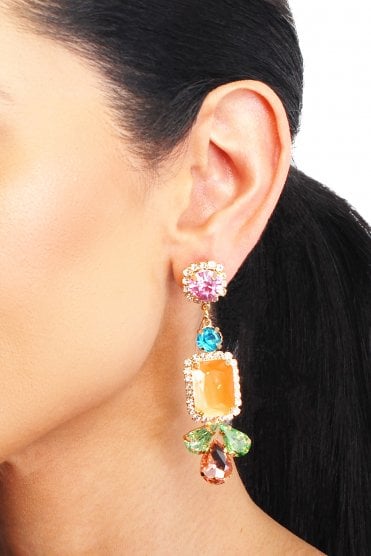 Luxe Prism Fusion Gold Plated Post Earring With Multicolour Glass Stone Drop