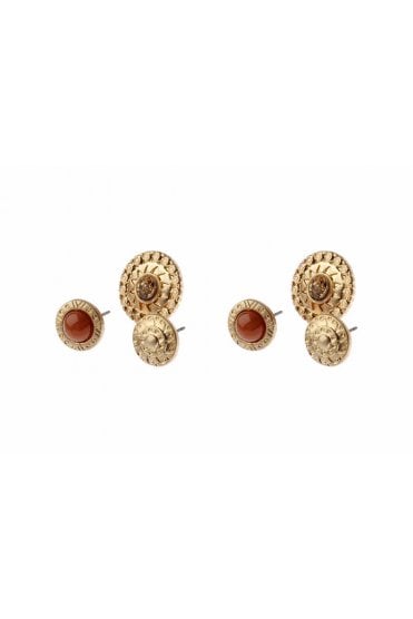 Boho Gold Round Stud Earring With Camel & Topaz