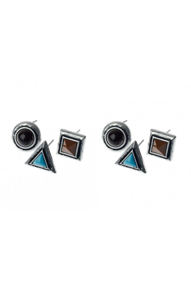 Majique London Geometric Silver Stud Earring Set