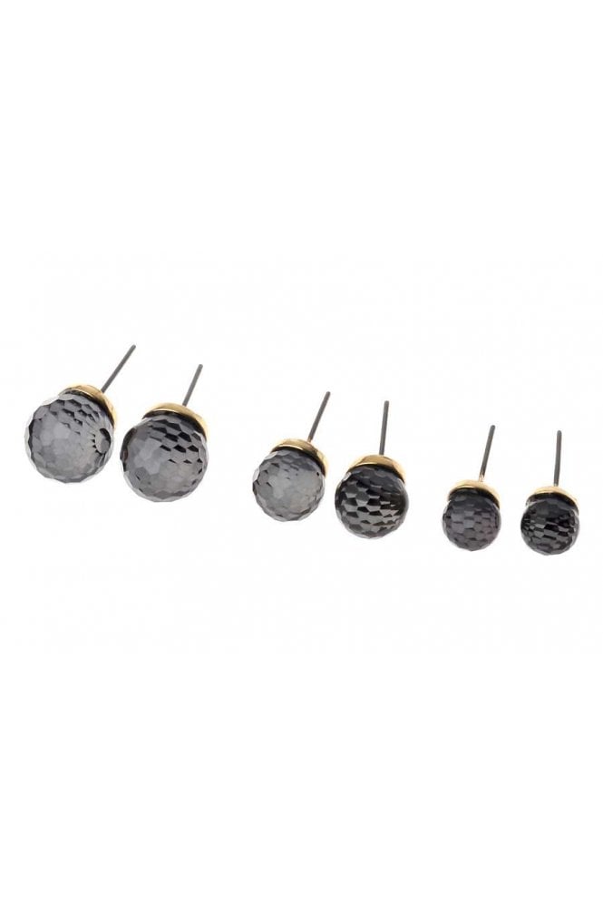 Majique London Trio of Textured Grey Bead Gold Stud Earring Set