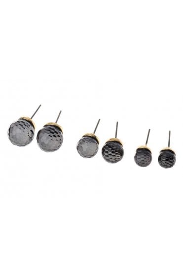 Trio of Textured Grey Bead Gold Stud Earring Set