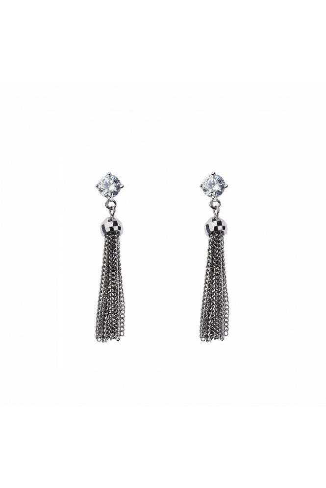 Majique London Celestial Glam Cubic Zirconia Stud Earring With Rhodium Tassel Drop