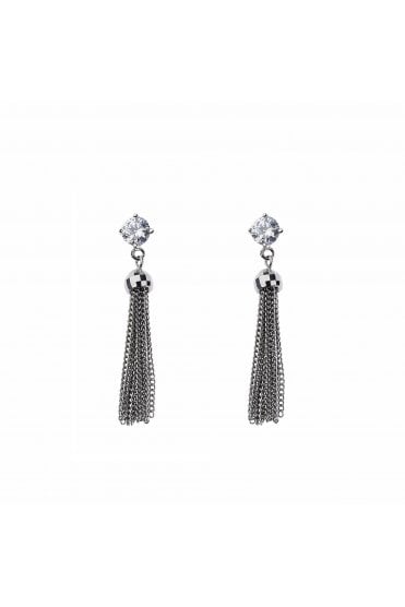 Celestial Glam Cubic Zirconia Stud Earring With Rhodium Tassel Drop