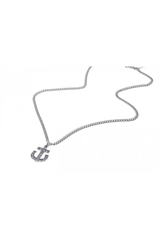 Majique London Chic Anchor Cubic Zirconia Silver Chain Necklace
