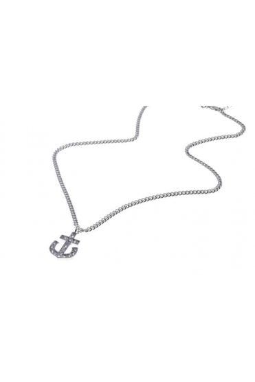 Chic Anchor Cubic Zirconia Silver Chain Necklace