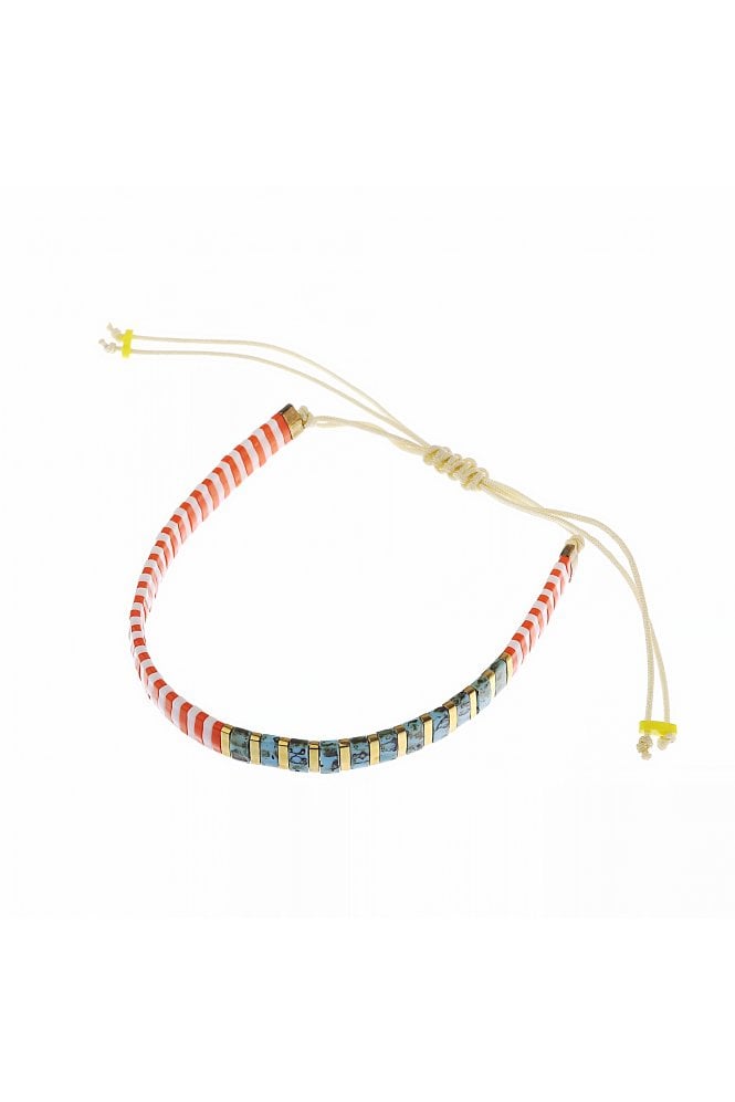 Majique London Chic Miyuki Tila Glass Beads Bracelet in Orange, Turquoise, White