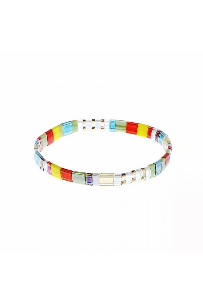 Majique London Chic Miyuki Tila Glass Fusion Bracelet In Blue, Red, White And Yellow