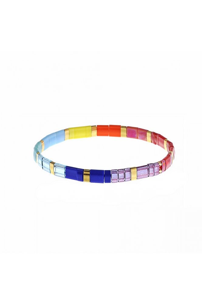 Majique London Chic Miyuki Tila Glass Fusion Bracelet In Light Blue, Orange, Purple, Red And Yellow
