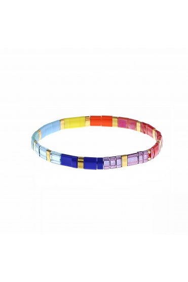 Chic Miyuki Tila Glass Fusion Bracelet In Light Blue, Orange, Purple, Red And Yellow