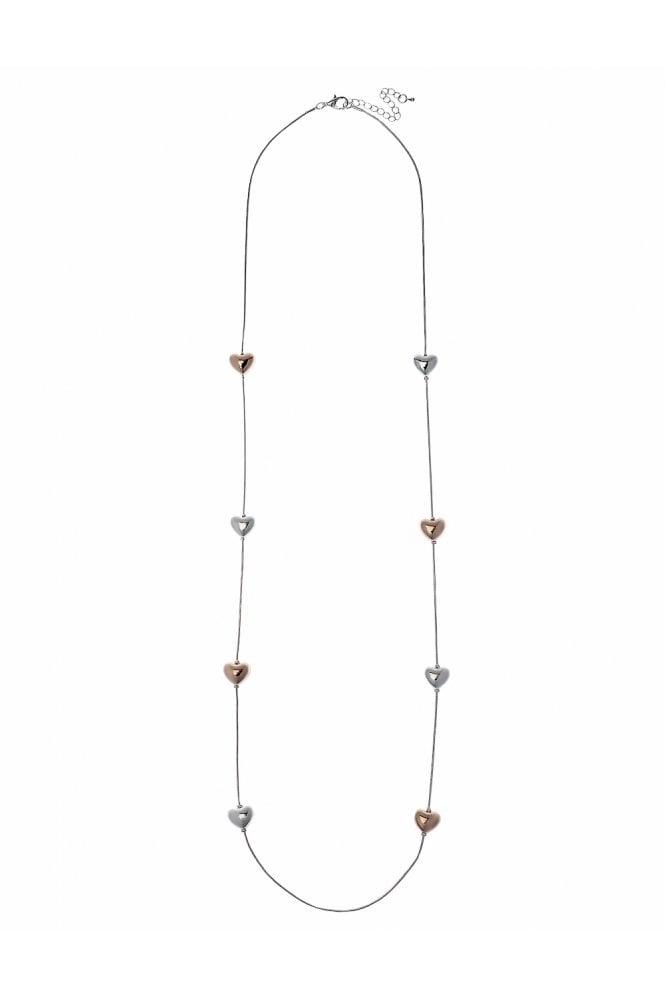 Majique London Chic Serpent Link Necklace With Light Rose Gold & Silver Hearts