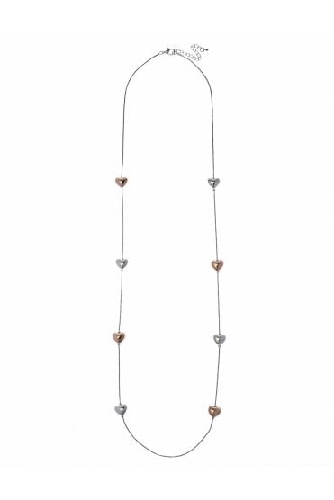 Chic Serpent Link Necklace With Light Rose Gold & Silver Hearts