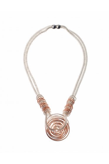 Dual Mesh Chain Necklace With Circular Pendant & Magnetic Clasp