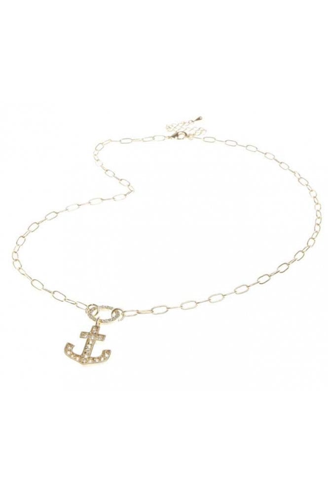 Majique London Glam Anchor Cubic Zirconia Gold Chain Necklace
