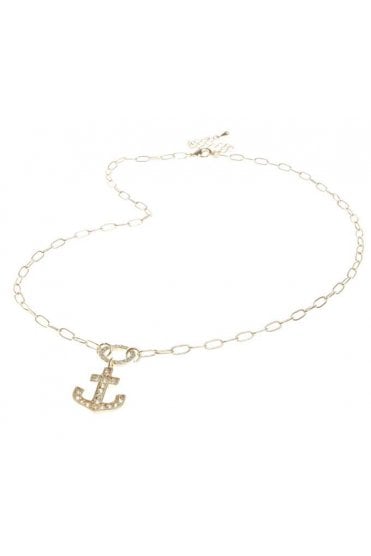 Glam Anchor Cubic Zirconia Gold Chain Necklace