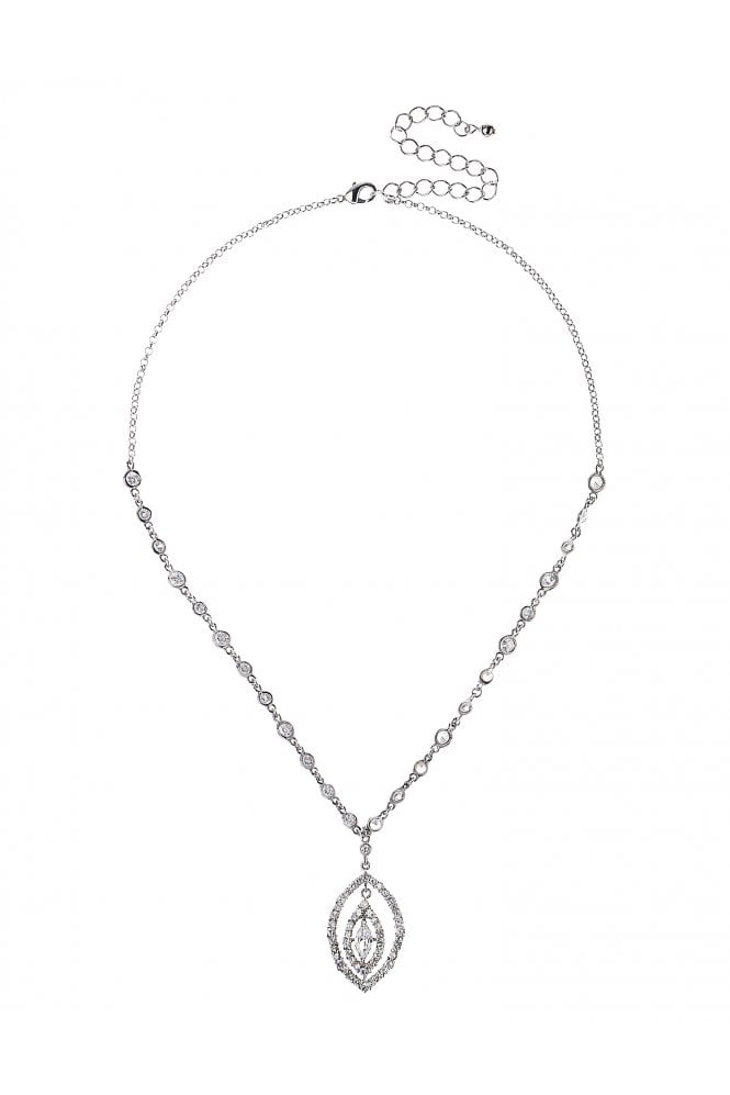 Majique London Glam Oval Cubic Zirconia Crystal Silver Necklace