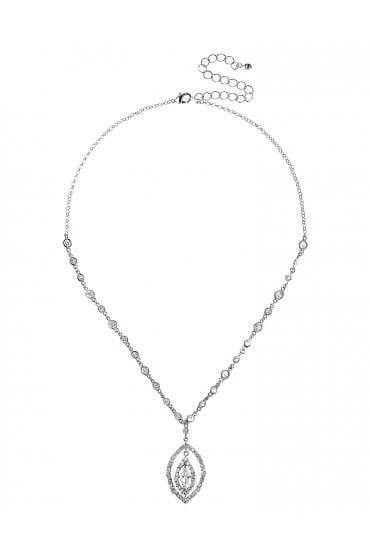Glam Oval Cubic Zirconia Crystal Silver Necklace