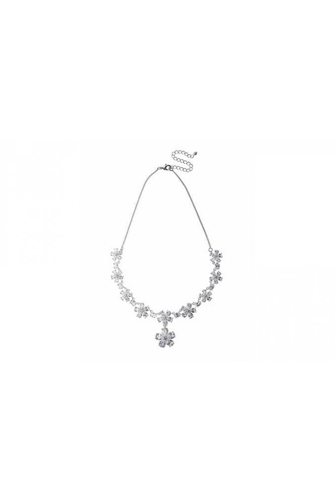 Majique London Glam Petal Daisy Rhodium Chain Necklace With Cubic Zirconia