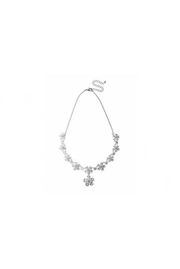 Glam Petal Daisy Rhodium Chain Necklace With Cubic Zirconia
