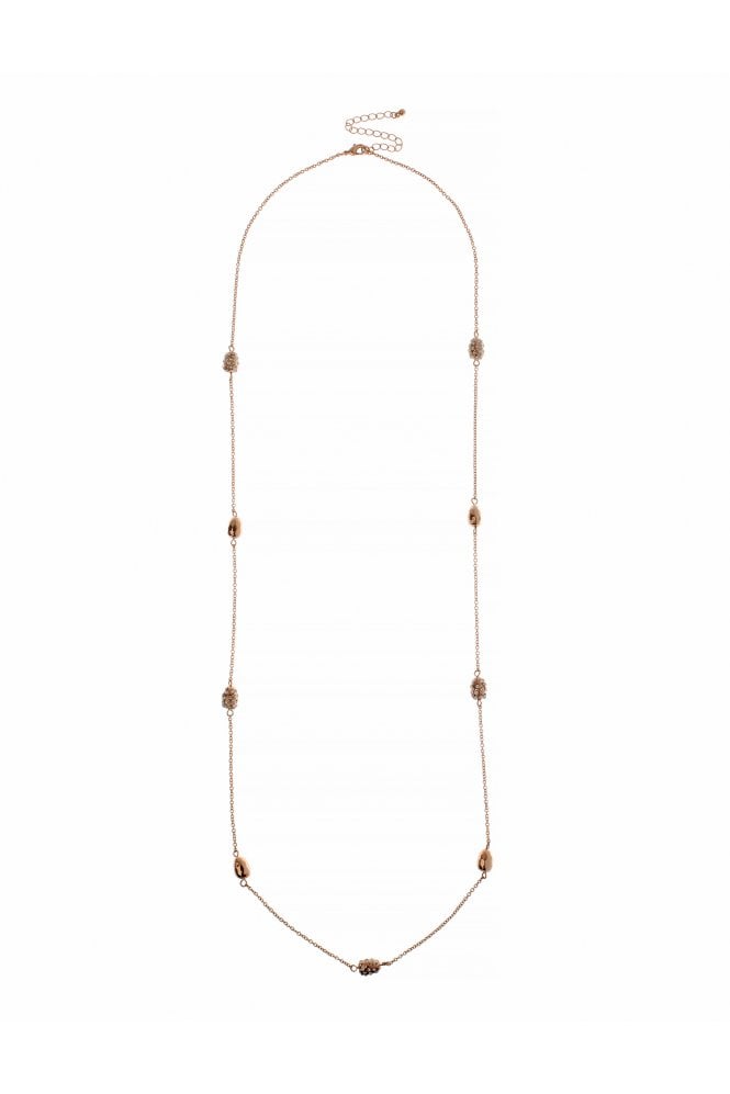Majique London Gleaming Rose Gold Bead Necklace With Crystals