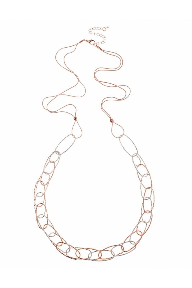 Majique London Gleaming Rose Gold Serpent Necklace With Dual Oval Loops