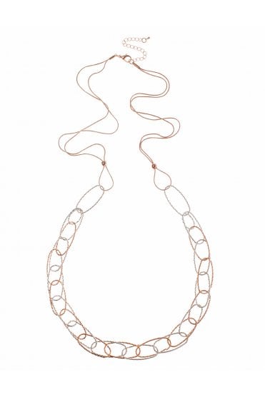 Gleaming Rose Gold Serpent Necklace With Dual Oval Loops