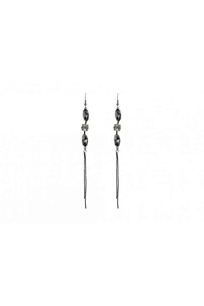 Majique London Hematite Elegance Oval Noir Diamond And Crystal Cascade Earrings
