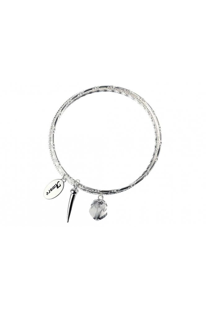 Majique London Horn & Crystal Charm Silver Bangle