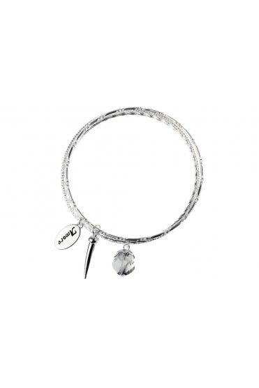 Horn & Crystal Charm Silver Bangle
