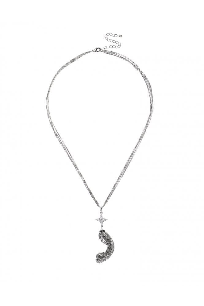 Majique London Luxe Cross Radiance Necklace with Cubic Zirconia Stone Pendant & Tassel Drape