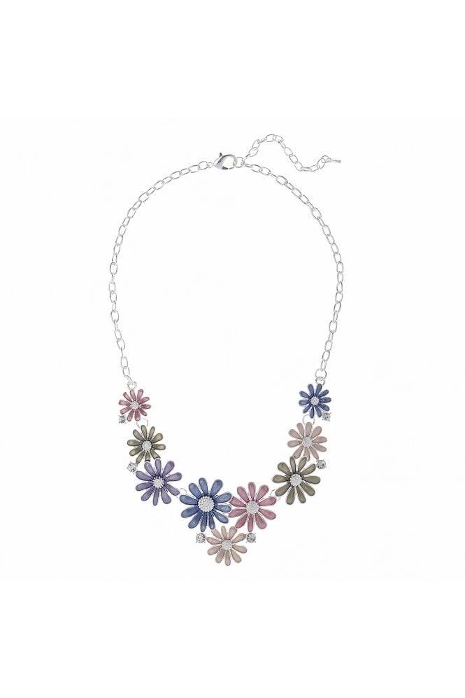 Majique London Luxe Fusion Radiance Silver Necklace With Multicolour Enamel Flowers And Crystal Stone