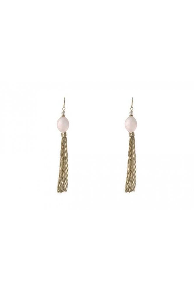 Majique London Luxe Rose Quartz Tassel Drop Earring