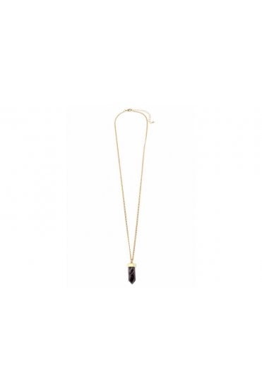 14K Gold Chain Necklace with Purple Quartz Arrowhead Charm