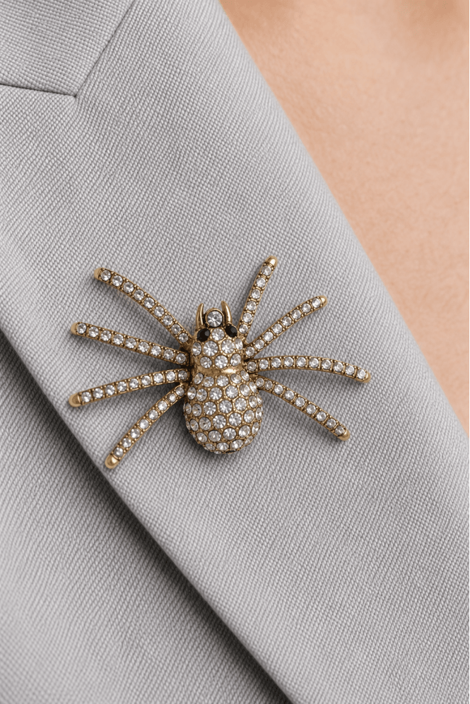 Majique Antique Gold Tone Crystal Spider Brooch