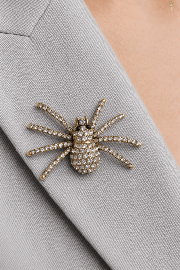 Antique Gold Tone Crystal Spider Brooch