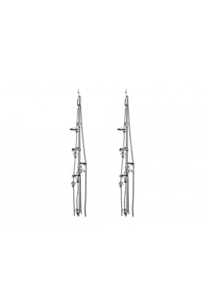 Majique London Black Diamond Rhodium Chain Drop Earrings