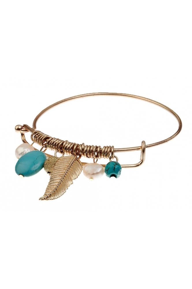 Majique London Boho Luxe Leaf Charm Wire Bangle