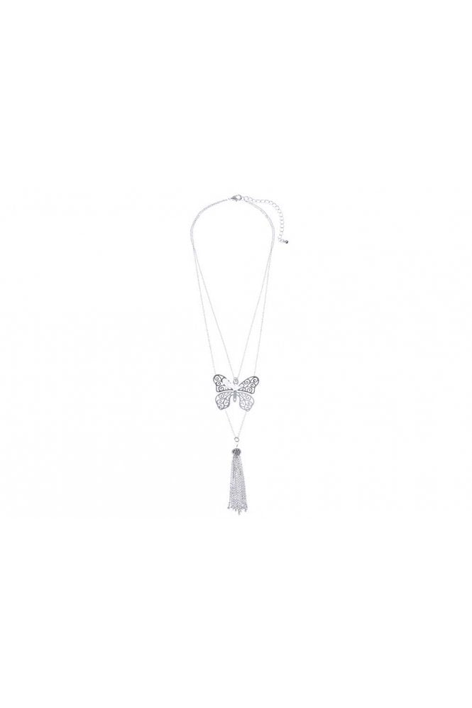 Majique London Butterfly Charm & Tassel Cable Necklace