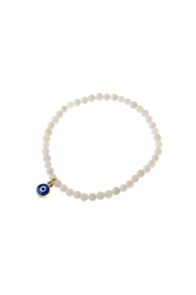 Majique London Chic Mother of Pearl Stretch Bracelet with Gold Eye Charm Drop