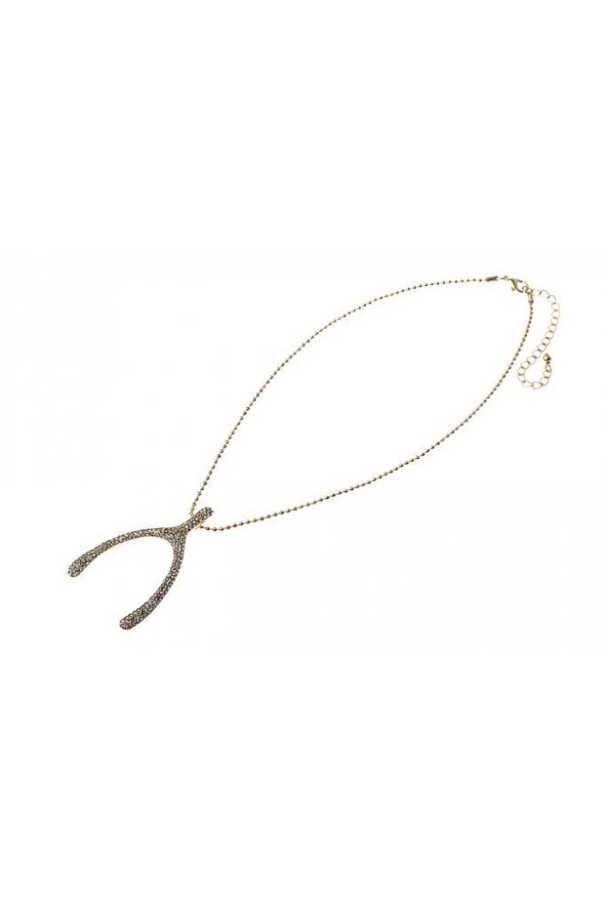 Majique London Crystal Wishbone Charm Necklace