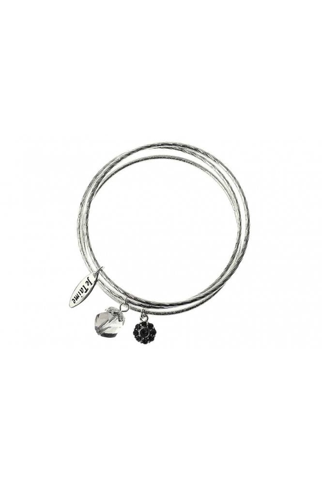 Majique London Daisy & Crystal Charm Silver Bangle
