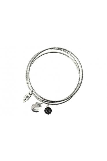 Daisy & Crystal Charm Silver Bangle
