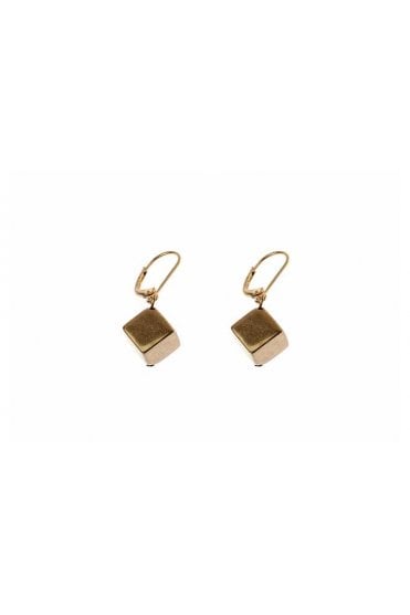 Distressed Gold French Clip Earrings with Cube Bead Drop