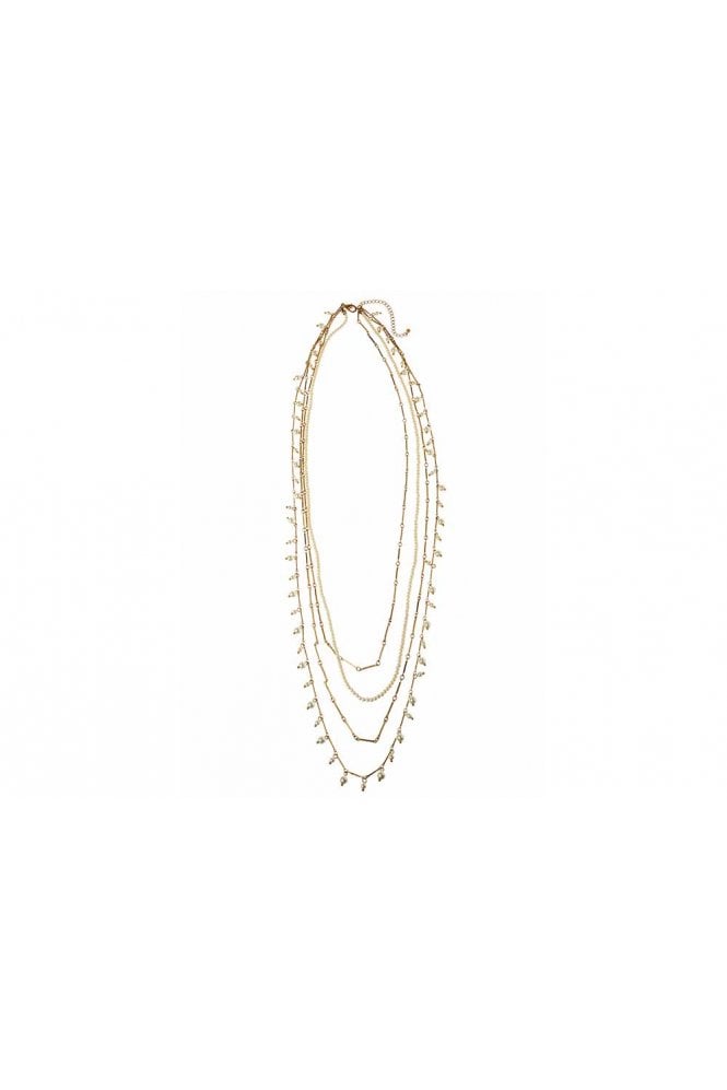 Majique London Distressed Gold Multi-Row Pearl & Fancy Chain Necklace