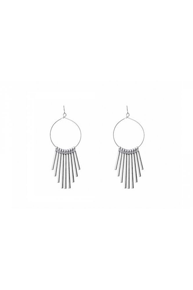 Majique London Distressed Silver Fish Hook Earrings with Rectangular Bar Drop