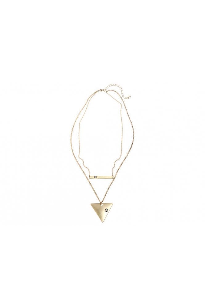 Majique London Double Chain Necklace with Rectangle & Triangle Pendant Duo