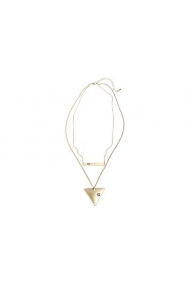 Double Chain Necklace with Rectangle & Triangle Pendant Duo
